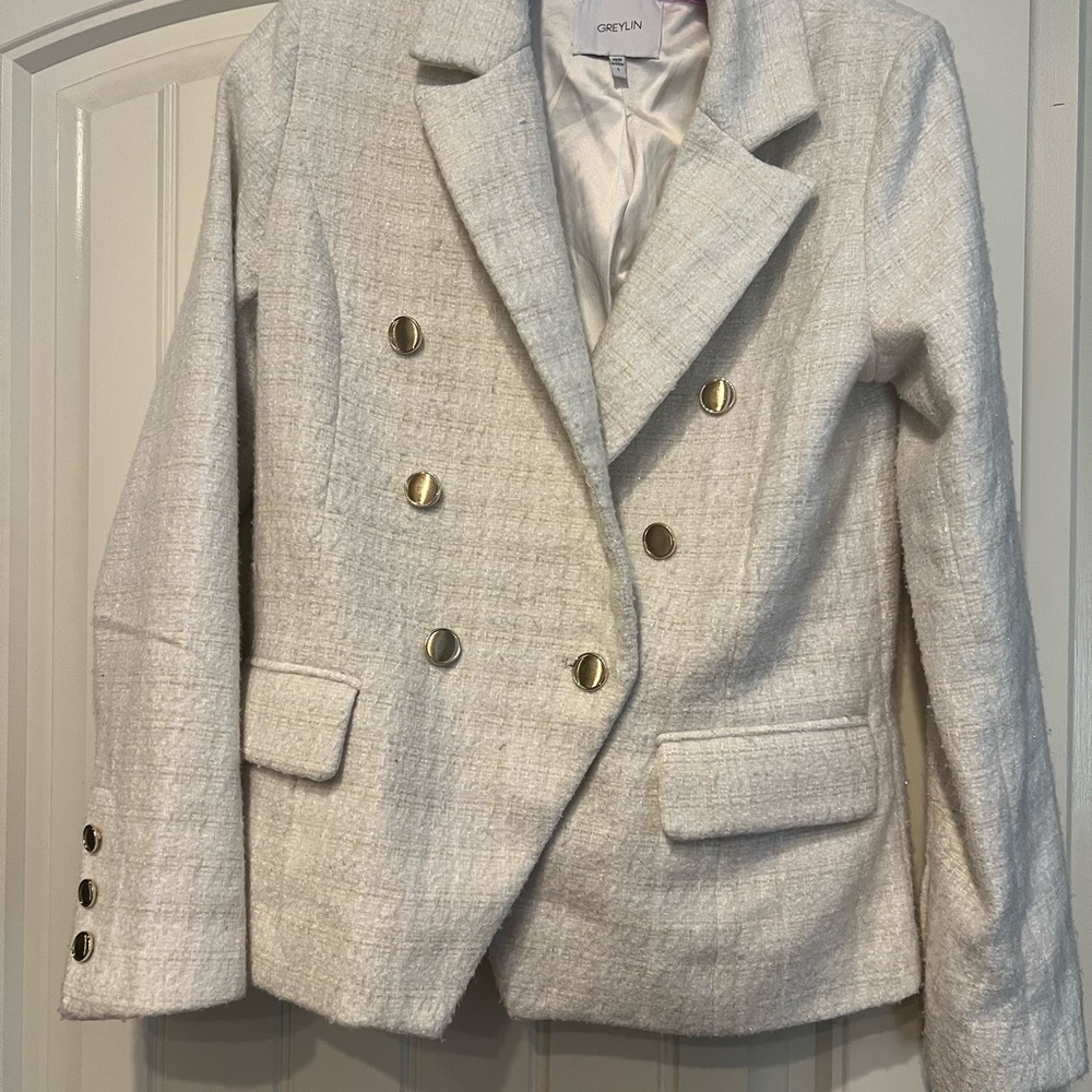 Greylin Cream Double-Breasted Blazer